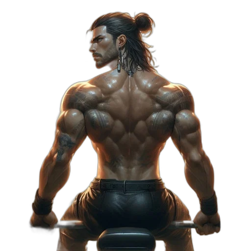 hair, concept art, fantasy art, photorealistic, cyberpunk, athletic, man, tattoos transparent PNG cut-out