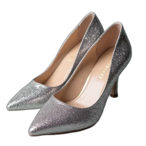 shoes, pair, silver, glittery transparent PNG cut-out