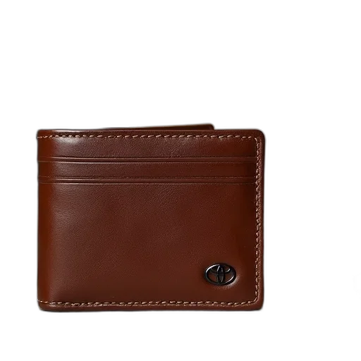 brown, leather, wallet, toyota, logo, front, displayed, next transparent PNG cut-out