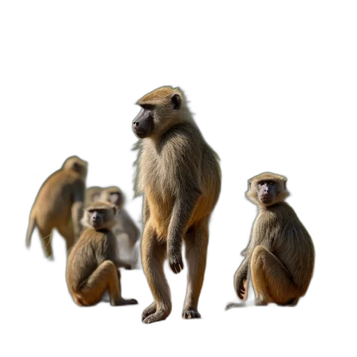 staff, animal, concept art, 3d render, photorealistic, group, baboons, gathered transparent PNG cut-out