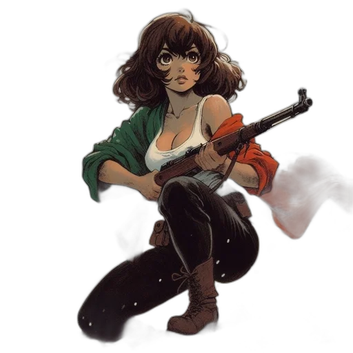 weapon, sword, staff, jacket, concept art, fantasy art, watercolor, comic book art transparent PNG cut-out
