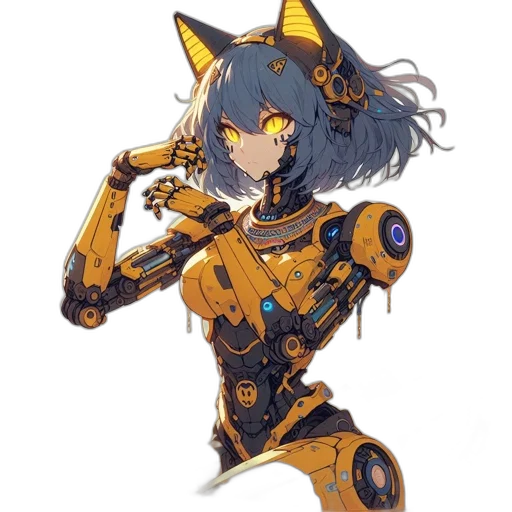 robot, weapon, staff, dress, concept art, anime, cyberpunk, pixel art transparent PNG cut-out