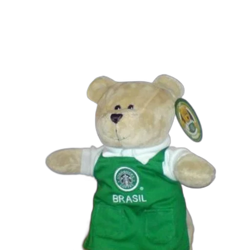 staff, stuffed, bear, wearing, starbucks, apron, word, brasil transparent PNG cut-out