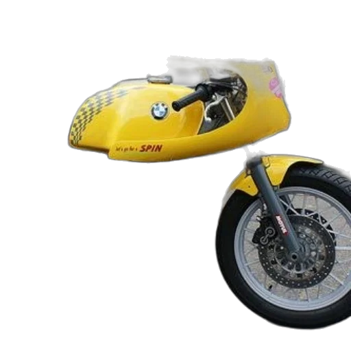 3d render, photorealistic, concept art, yellow, bmw, motorcycle, words, let transparent PNG cut-out