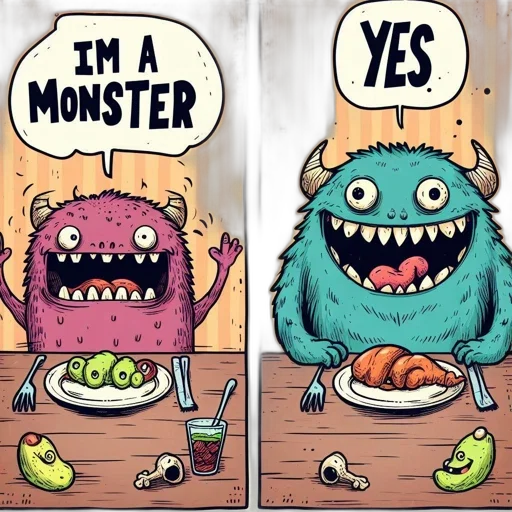 creature, food, robot, concept art, comic book art, two, panels, portray transparent PNG cut-out