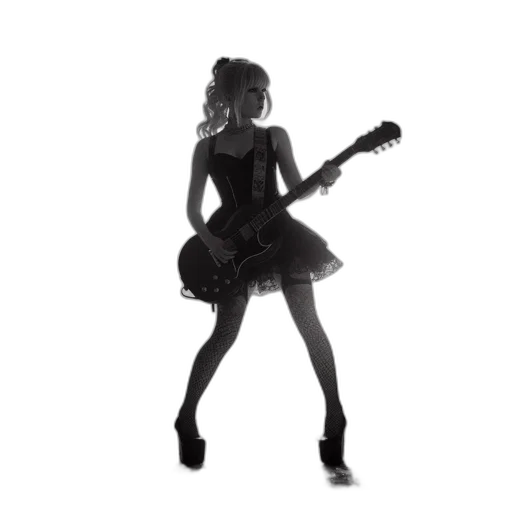 dress, cartoon, pixel art, 3d render, concept art, monochrome, female, musician transparent PNG cut-out