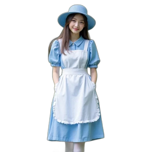 dress, hat, staff, photorealistic, oil painting, concept art, 3d render, blue transparent PNG cut-out