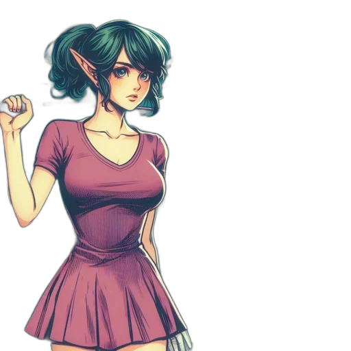 dress, staff, concept art, fantasy art, watercolor, anime, green, earth tones transparent PNG cut-out