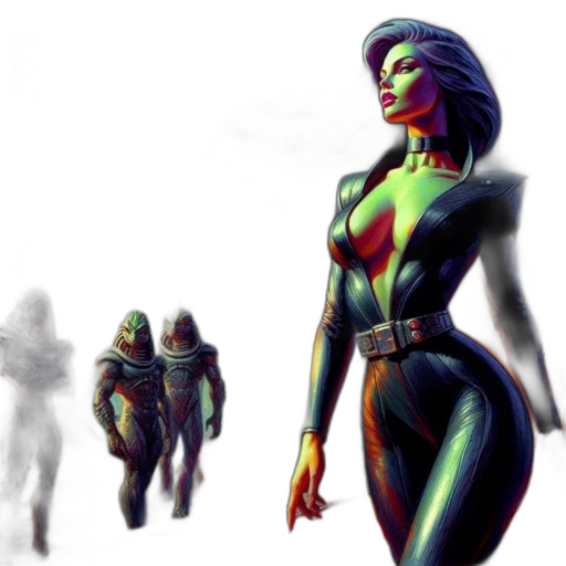 concept art, comic book art, cyberpunk, fantasy art, outer space, neon lights, green, neon transparent PNG cut-out