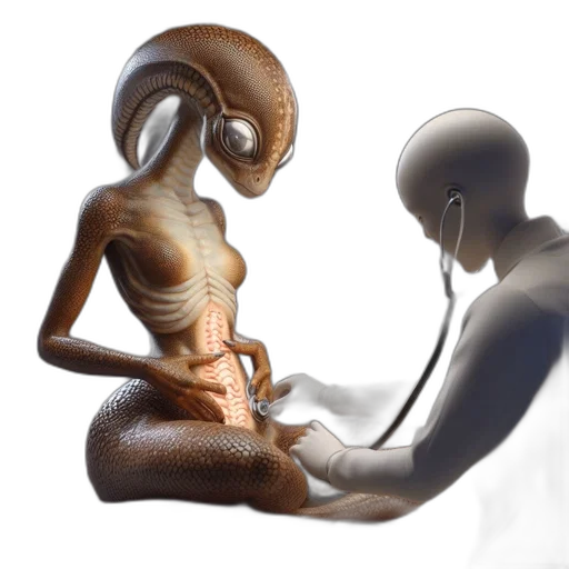 robot, creature, concept art, 3d render, outer space, alien, receiving, medical transparent PNG cut-out