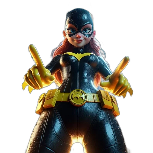 weapon, comic book art, 3d render, concept art, female, character, bat-like, costume transparent PNG cut-out