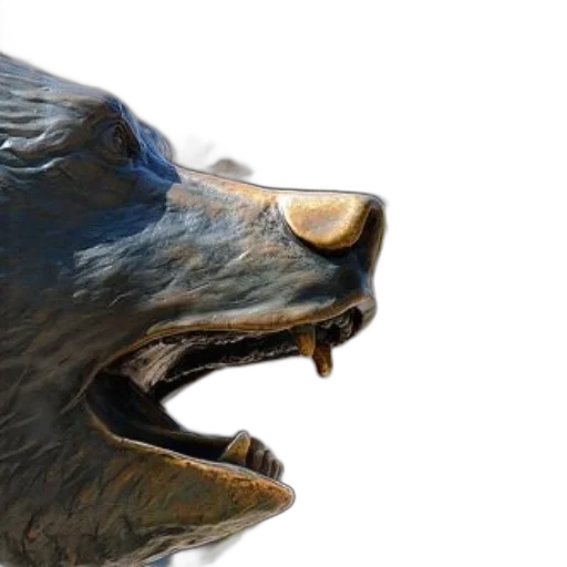 3d render, photorealistic, concept art, bronze, statue, bear, mouth, open transparent PNG cut-out
