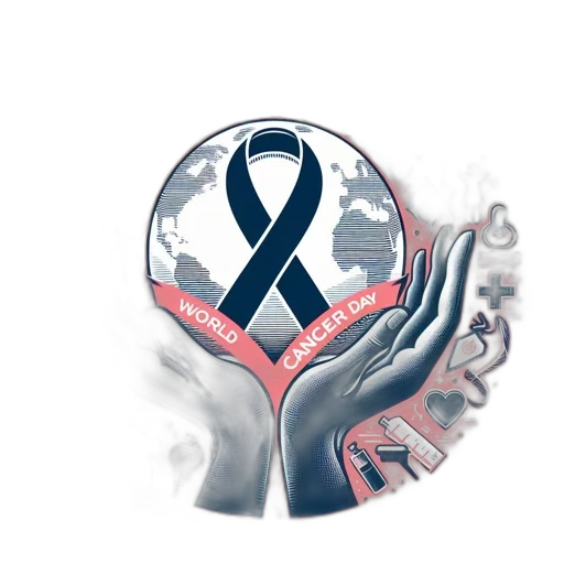 illustration, world, cancer, day, showcases, giant, hand, holding transparent PNG cut-out