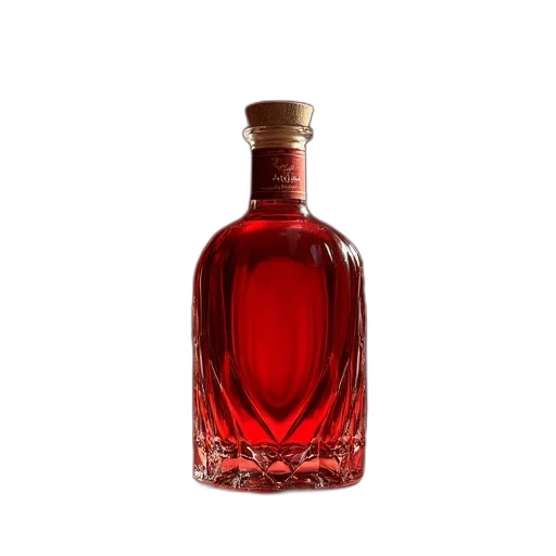 bottle, crown, dress, food, 3d render, photorealistic, red, aquilas transparent PNG cut-out