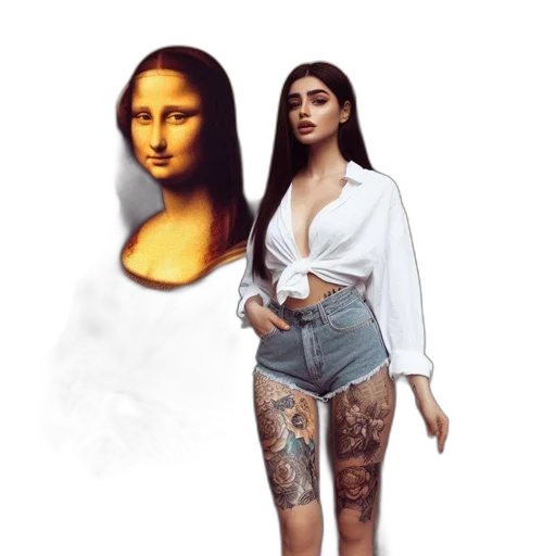 dress, photorealistic, fantasy art, concept art, pixel art, young, tattooed, woman transparent PNG cut-out