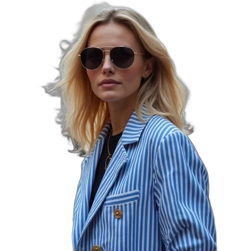 jacket, blue, halle, christensen, her, white, striped, sunglasses transparent PNG cut-out