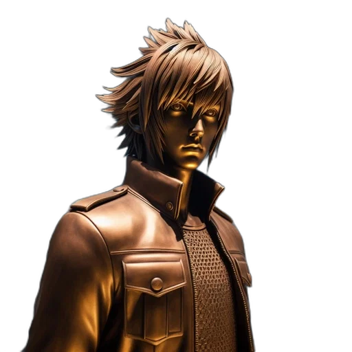 jacket, face, mask, 3d render, concept art, photorealistic, comic book art, golden transparent PNG cut-out
