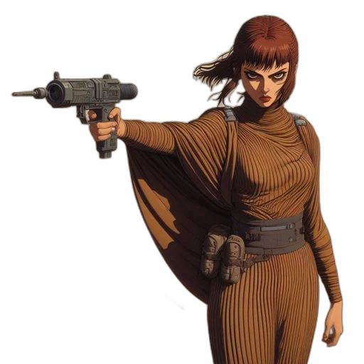 weapon, staff, comic book art, concept art, pixel art, earth tones, woman, stands transparent PNG cut-out