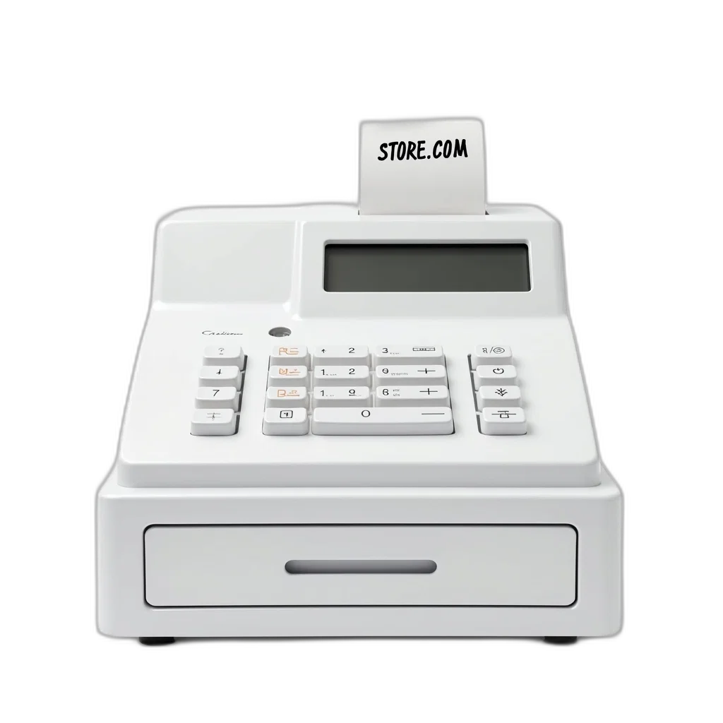 3d render, white, cash, register, receipt, paper, inserted, displaying transparent PNG cut-out