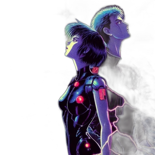 robot, cyberpunk, concept art, comic book art, vaporwave, neon lights, outer space, two transparent PNG cut-out