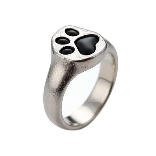 jewelry, 3d render, silver, ring, detailed, paw, print, design transparent PNG cut-out