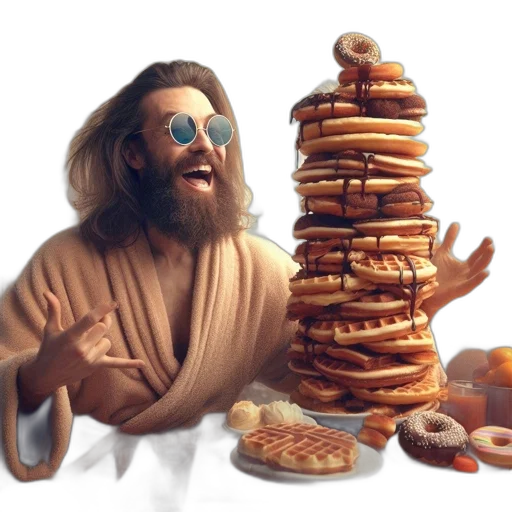 food, concept art, photorealistic, man, long, hair, beard, enjoys transparent PNG cut-out