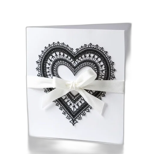 jewelry, monochrome, white, card, black, heart-shaped, lace, design transparent PNG cut-out