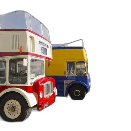 car, 3d render, row, vintage, buses, including, red, white transparent PNG cut-out