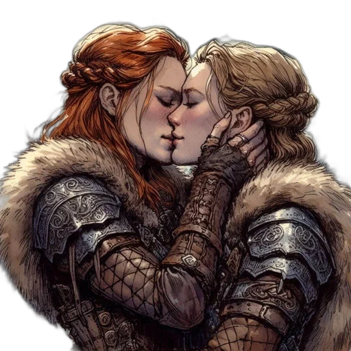 fantasy art, concept art, comic book art, pixel art, fire, snow, two, female transparent PNG cut-out