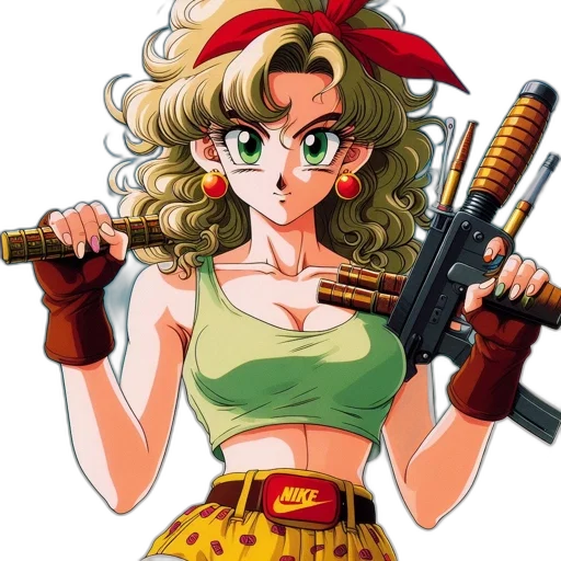 weapon, anime, cartoon, pixel art, vaporwave, animated, female, character transparent PNG cut-out