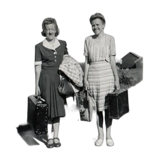 dress, furniture, staff, two, women, stand, dirt, road transparent PNG cut-out