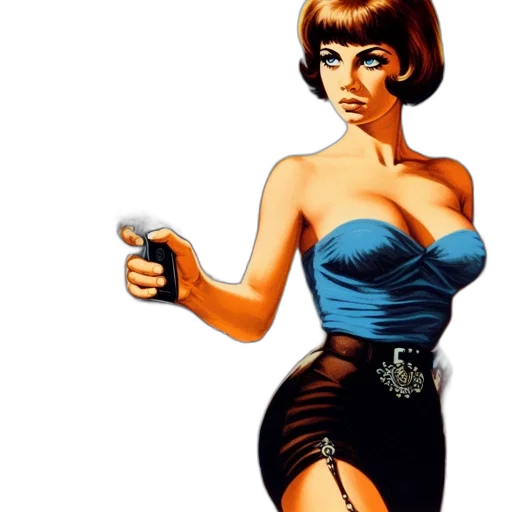 dress, weapon, comic book art, concept art, cartoon, pixel art, woman, blue transparent PNG cut-out