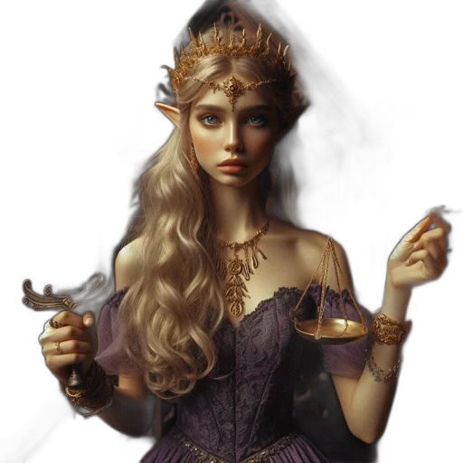 staff, dress, jewelry, crown, fantasy art, concept art, pixel art, photorealistic transparent PNG cut-out