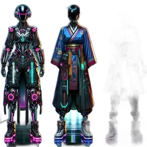 robot, cyberpunk, concept art, vaporwave, 3d render, dark, colorful, neon transparent PNG cut-out