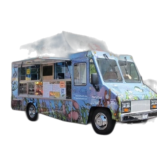 food, truck, blue, exterior, fish, tank, design, parked transparent PNG cut-out