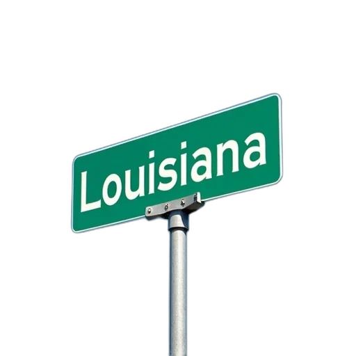 green, street, sign, word, louisiana, mounted, silver, pole transparent PNG cut-out