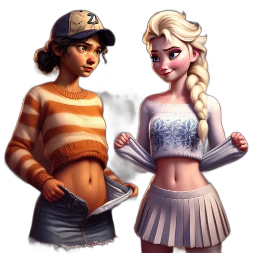 concept art, pixel art, fantasy art, cartoon, underwater, two, female, characters transparent PNG cut-out