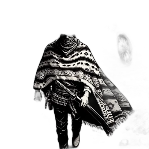 jacket, umbrella, mask, staff, concept art, fantasy art, photorealistic, pencil sketch transparent PNG cut-out