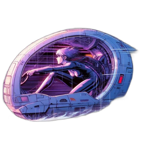robot, weapon, jacket, car, vaporwave, concept art, cyberpunk, 3d render transparent PNG cut-out