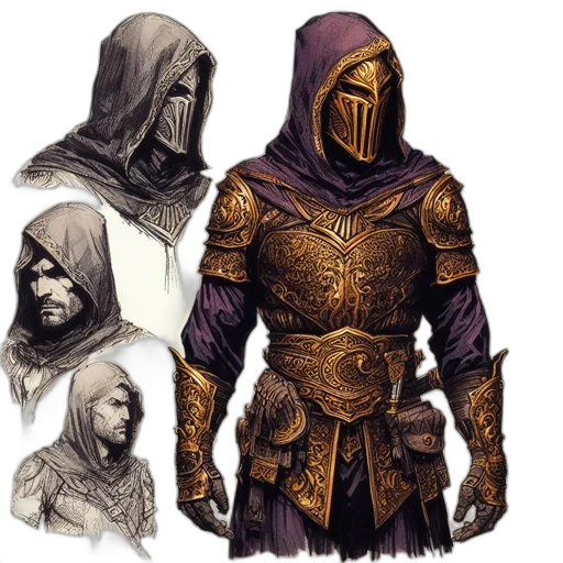 mask, concept art, fantasy art, comic book art, 3d render, dark, golden, earth tones transparent PNG cut-out
