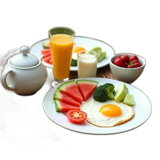 food, 3d render, photorealistic, round, wicker, table, set, variety transparent PNG cut-out