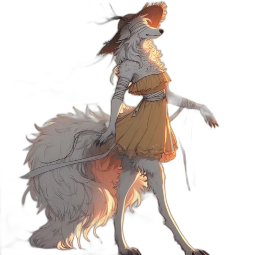 dress, staff, creature, animal, concept art, fantasy art, watercolor, anime transparent PNG cut-out