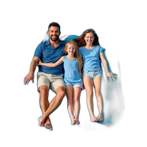 photorealistic, 3d render, blue, pastel, family, four, lying, inflatable transparent PNG cut-out