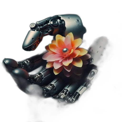 robot, flower, weapon, jewelry, 3d render, cyberpunk, concept art, photorealistic transparent PNG cut-out
