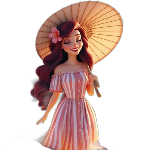 dress, umbrella, 3d render, concept art, cartoon, fantasy art, animated, woman transparent PNG cut-out