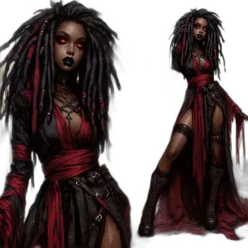 concept art, fantasy art, comic book art, cyberpunk, dark, red, sorceress, witch transparent PNG cut-out