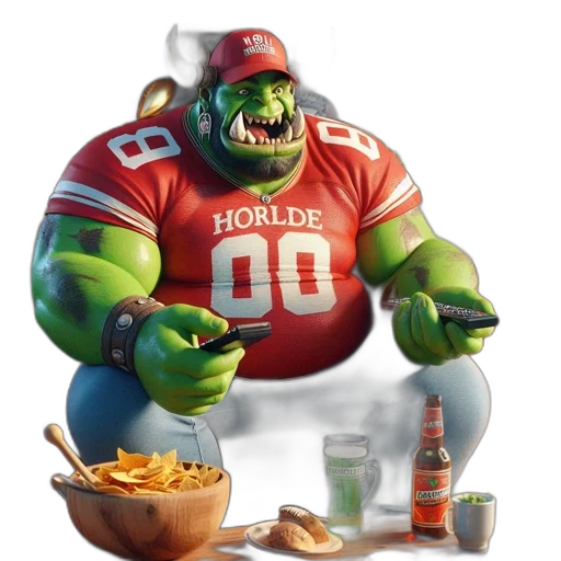 food, concept art, 3d render, photorealistic, large, orc-like, creature, red transparent PNG cut-out