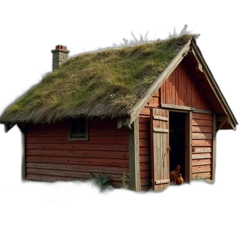 building, 3d render, photorealistic, concept art, hens, house, roof, partially transparent PNG cut-out