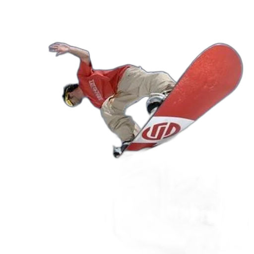 photorealistic, 3d render, concept art, snowboarder, red, shirt, performing, trick transparent PNG cut-out