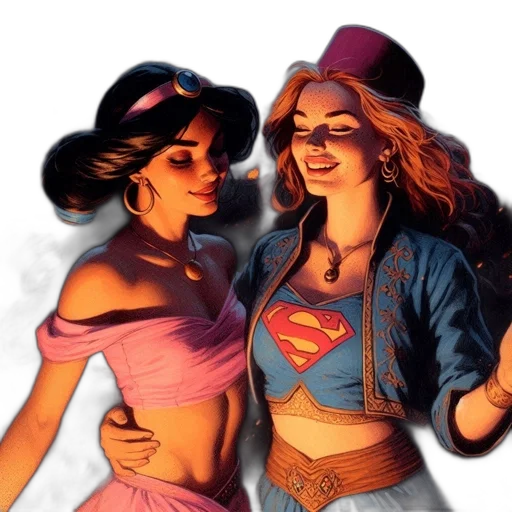comic book art, concept art, cartoon, fantasy art, neon lights, neon, two, women transparent PNG cut-out
